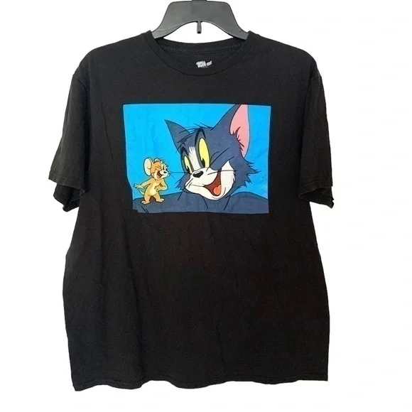 Vintage Disney Tom and Jerry Tee Top T-shirt Black Pink Size L