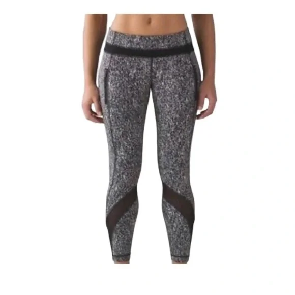Lululemon Inspire Tight II Black White Splatter Mesh Leggings Size 4