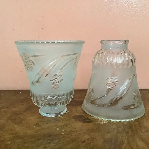 Clear /Frosted Glass Shades Pendant Sconce Set of 2 Ribbed 1.15/16”Fitter Heavy