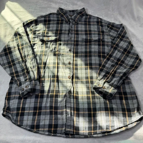 Outdoor Life Men Gray Flannel Plaid Button Up Shirt Long Sleeve‎ XXL 100% Cotton