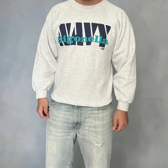 Vintage Santee Navy Sigonella Sweatshirt Gray 90s Retro Skater Size Medium