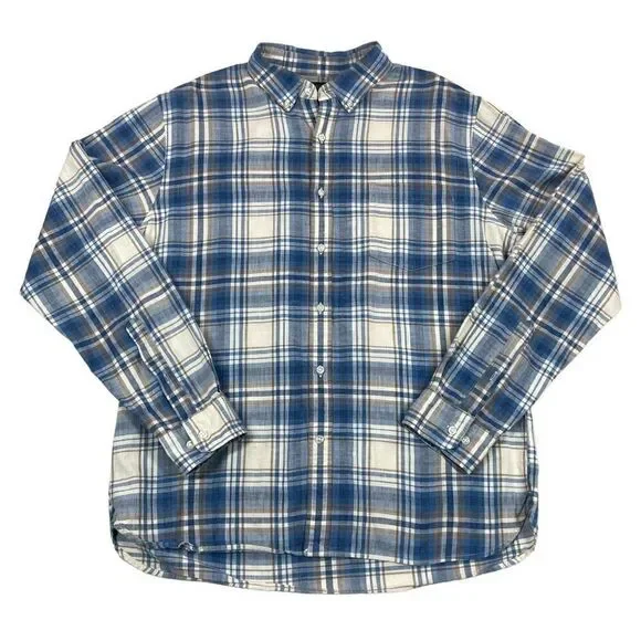 Lands End Shirt Mens Large L Blue‎ Plaid Tailored Fit Long Sleeve Button Down