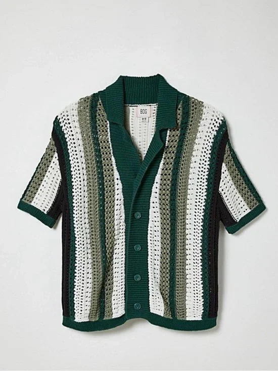 Urban Outfitters BDG Open Knit Crochet Button Up Shirt Coastal Grandpa Core M