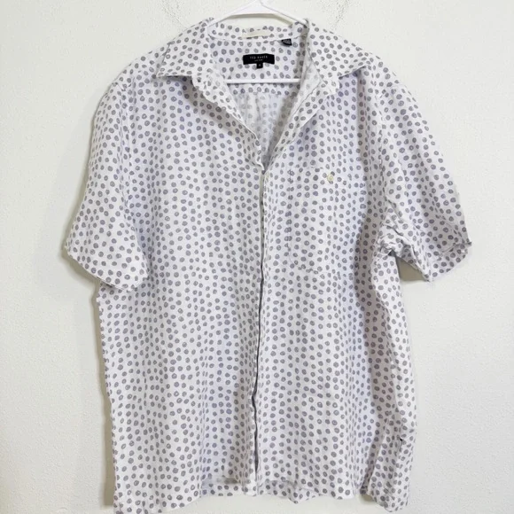 Ted Baker White and Gray linen Polka Dot button down Shirt