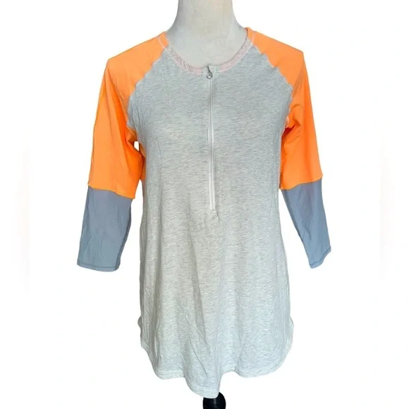 Lululemon orange gray 3/4 sleeves zipper up athletic top