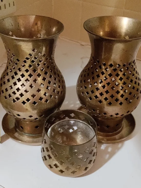 Vintage Brass Candle Holders Hurricane And Votive Set