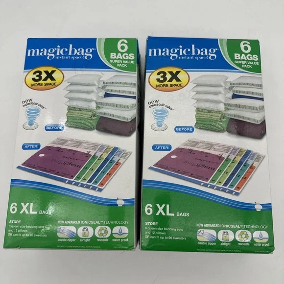 2- Magic Bag Instant Space Storage Compact 6 Large Size Flats NEW