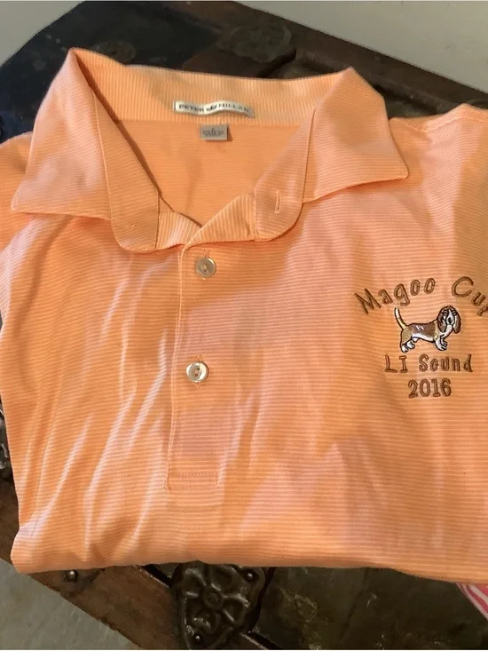 Peter Millar Summer Comfort Stripped Golf Polo Shirt Logo - Sz L - NOS