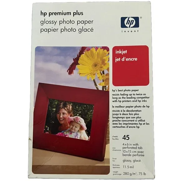 Genuine HP Premium Plus 4x6 Photo Paper Glossy 4” X 6” 45 Sheets New