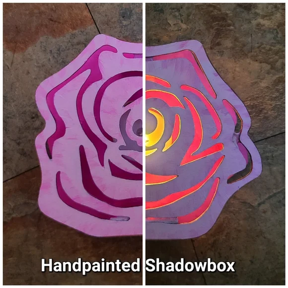 🌹🥀💡HANDPAINTED Wooden Rose Shadowbox