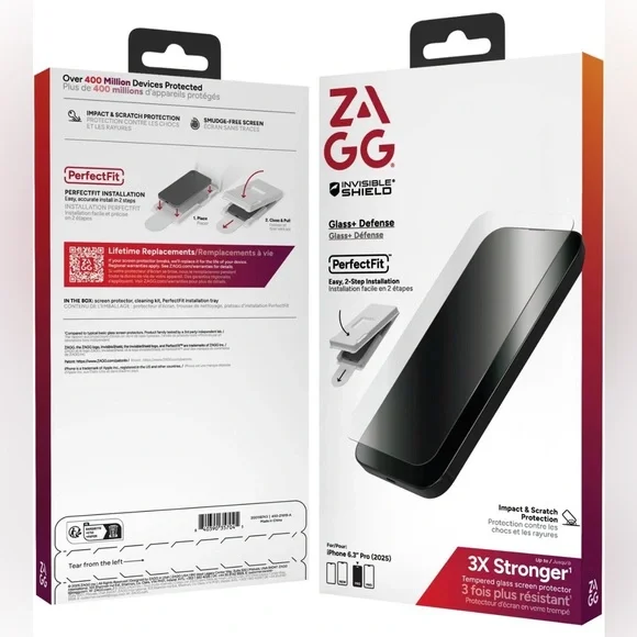 ZAGG - Glass+ Defense Screen Protector for Apple iPhone 17 Pro Clear New in Box