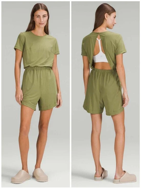 Lululemon Olive Green Lightweight High Neck Open Back Romper