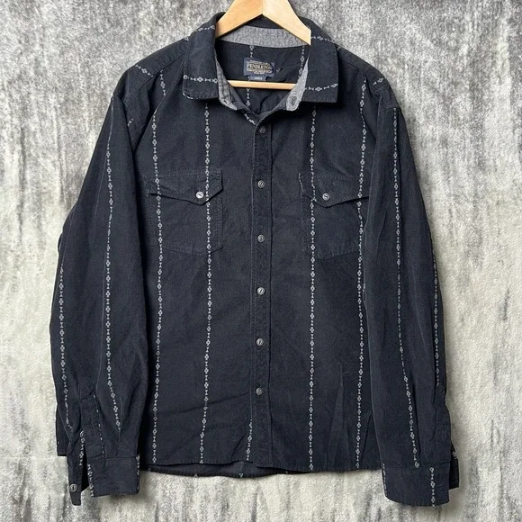 Pendleton Wyatt Corduroy Long Sleeve Shirt Mens Size 2XL Black Aztec Button Up