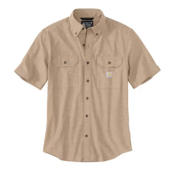Carhartt Men's Brown Medium weight Knit Short sleeve Solid Button-down shirt L