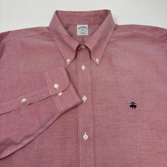 Brooks Brothers 346 Mens 2Xl Solid Red Long Sleeve Button Down Slim Fit Shirt