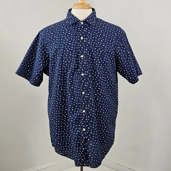 Polo Ralph‎ Lauren Seersucker Blue Nautical Yacht Boat Flag Button-Up Shirt XL