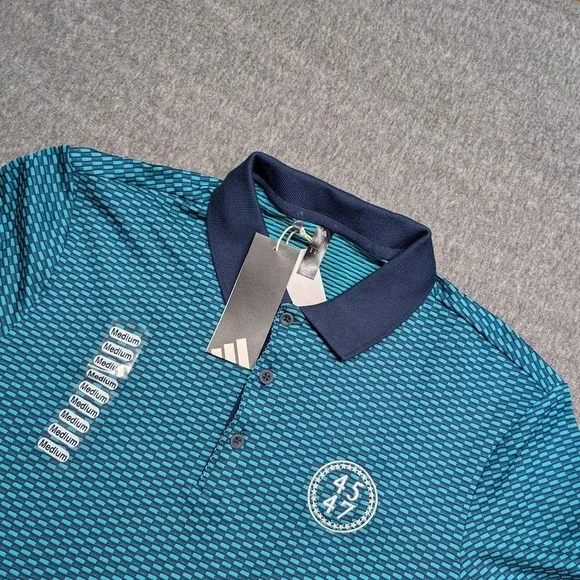 Adidas Polo Shirt Mens Medium Teal Blue Patterned Golf Top Trump Tower 45 47