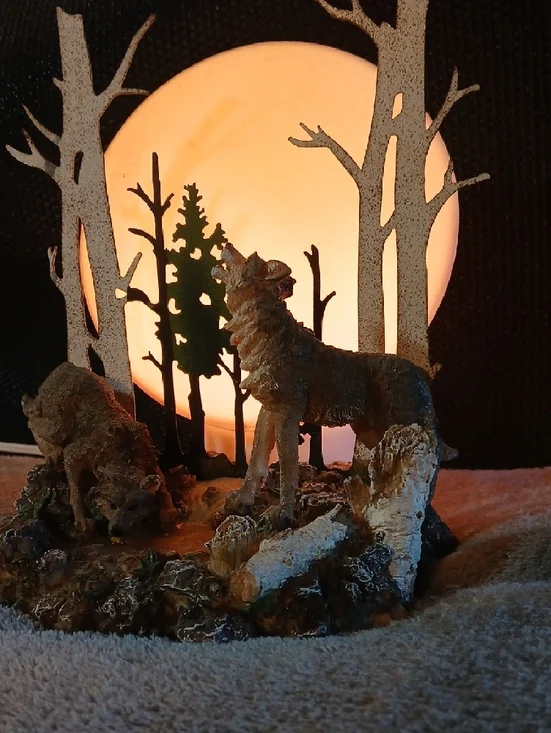 Lighted Wolf Diorama Outdoor Scene 2 Wolves Huge Lighted Moon