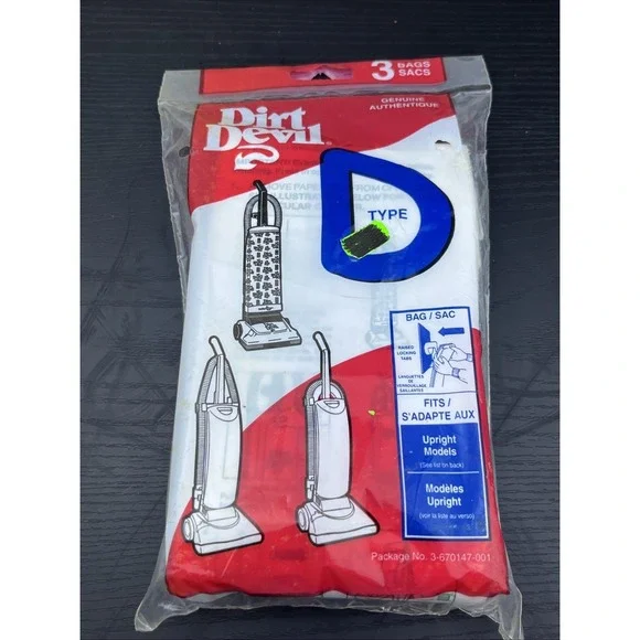 Dirt Devil Type D Upright Vacuum Paper Bags 3 Pack