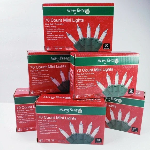 6 Boxes 70 Mini Lights Merry Brite Christmas Tree Clear Bulb Green Wire …