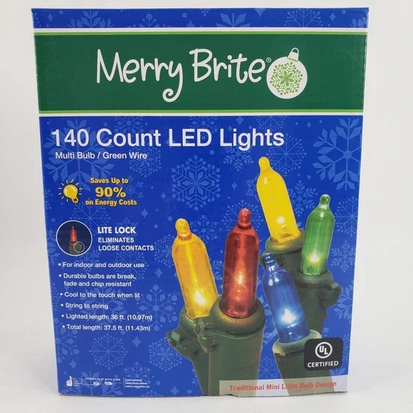 Merry Brite 140 ct LED Lights Multi Color Bulb Christmas Patio Kids Room Decor
