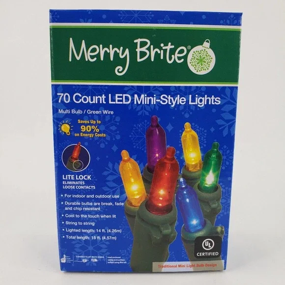 Merry Brite 70 Ct LED Mini Style Multi Color Lights Green Wire Christmas Patio