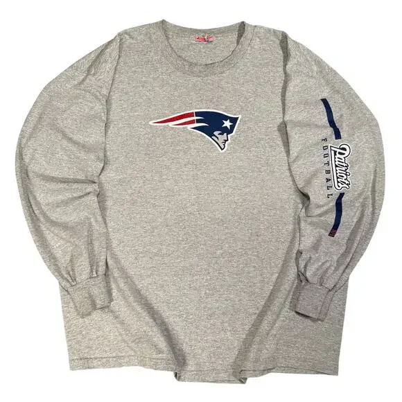 New England Patriots Long Sleeve T Shirt Gray NFL Football Logo Men’s XL
