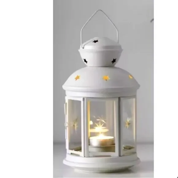 IKEA Rotera Tea Light Candle Holder Lantern Metal & Glass Hanging White