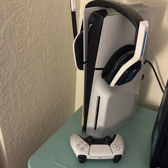 PlayStation 5 with headset and controller