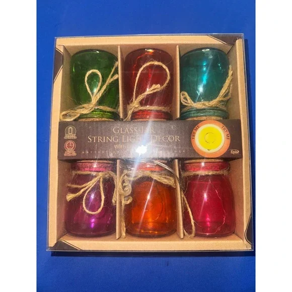 Alpine Glass Jar String Lights Decor Battery Operated Timer Multicolor