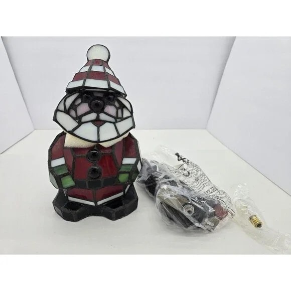 Stained Glass Bobblehead Santa Claus Tiffany Style Acent Christmas Light