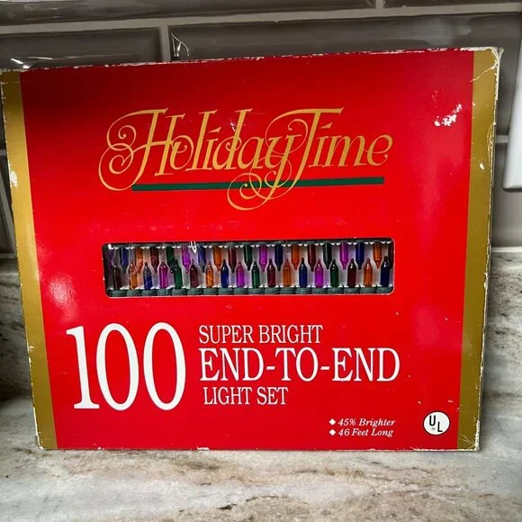Holiday Time 100 Super Bright End-To-End Light Set 46 Ft Long Multi-Color Bulbs