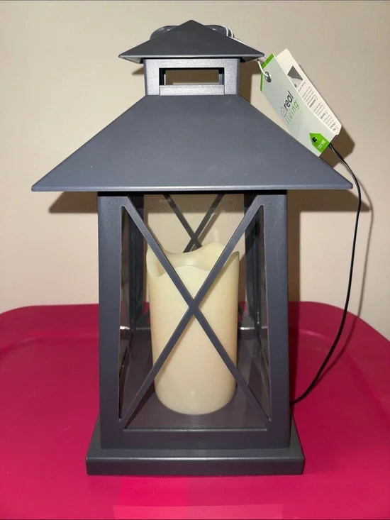 NEW LED Living Gray Lantern Candle Decor – Indoor/Outdoor Accent Light