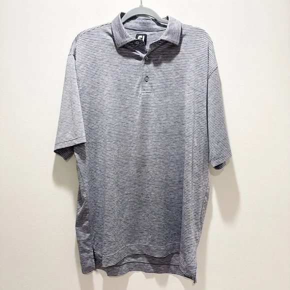 FootJoy Men's Gray/Blue/White Striped Polo Golf Casual Shirt Activewear Size L