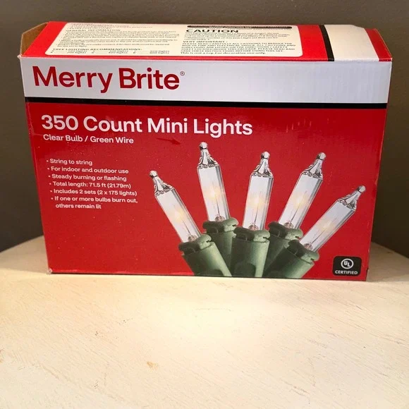 Merry Brite 350 Count Mini Lights Clear‎ Bulb Green Wire Indoor Outdoor Use