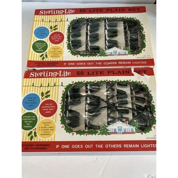 Vintage Christmas Lights Mini Clear Boxed Set - Sterling Lite 50 - Tested