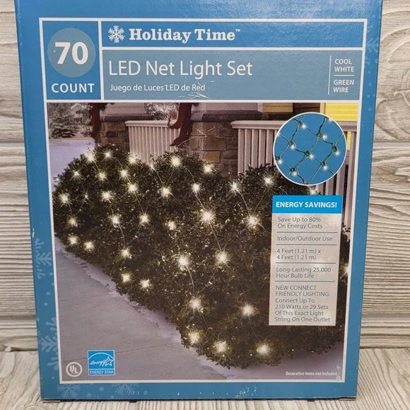 70 Cool White LED Net Lights Holiday‎ Time Green Wire Indoor Outdoor 4x4 Walmart