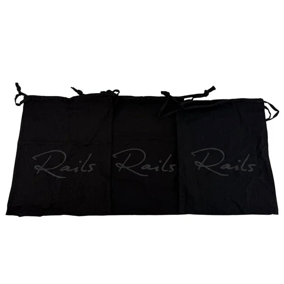 Rails Black Cotton Drawstring Dust Bag Set of 3 Logo Storage Pouches 11.5x14.5in