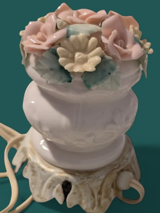 Vintage MCM White Porcelain Floral and Table Small Lamp