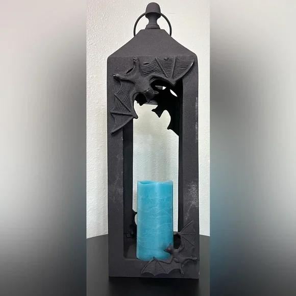NWT Extra Large Heavy Metal Bat Lantern Candle Holder Halloween Decor | Spooky