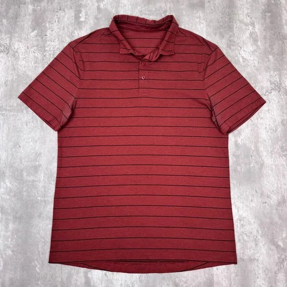 Lululemon Polo Shirt Mens Small Red Evolution Pique Soft Striped Nevis Preppy