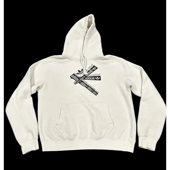 Adidas Originals Taped White Fleece Hoodie Men's Size Large