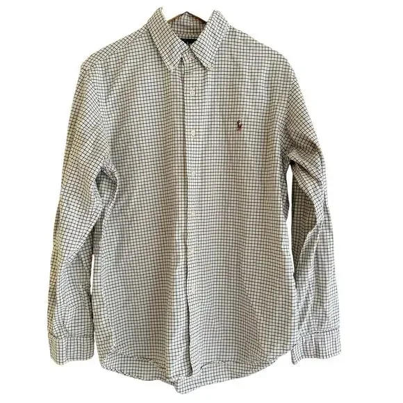 Polo Ralph Lauren Men’s Large Custom Fit Button Down Shirt‎ Blue Yellow Check
