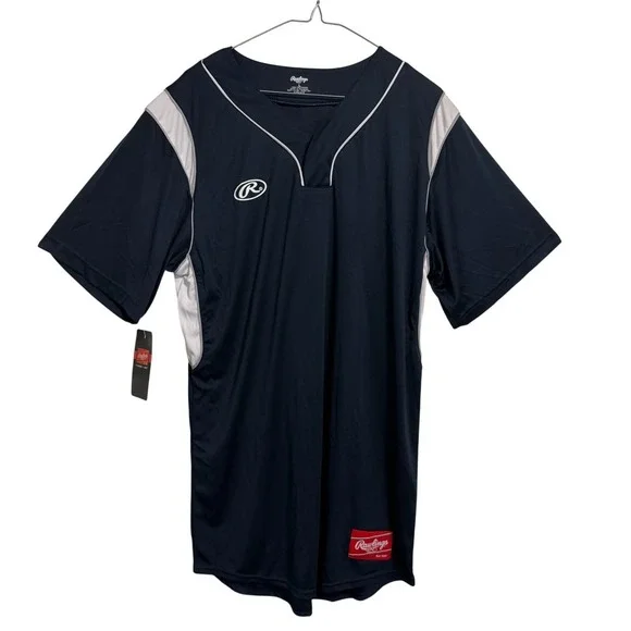 Rawlings Baseball Jersey Mens Large Navy Blue HBJ-N-90 Short Sleeve V-Neck NWT