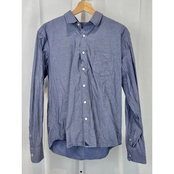 UNTUCKIT Patterned Button Front Long Sleeve Shirt Cotton Blue Size M