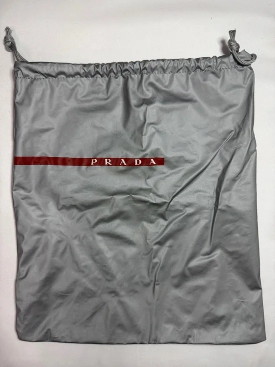 Prada Silver-Gray Drawstring Dust Bag with Red Logo Stripe