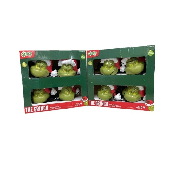 Lot 2 The Grinch‎ Pathway Stakes Christmas Lights Set of 4 Each Dr Seuss Decor