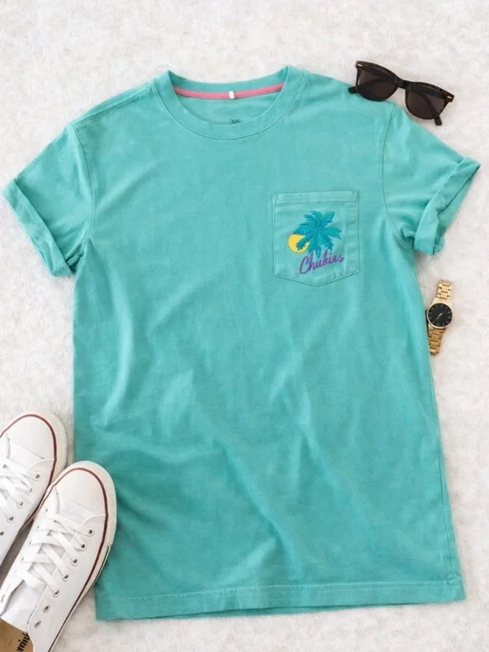 Chubbies Sky’s Out Thighs Out Tee Large Teal Palm Graphic Pocket Shirt