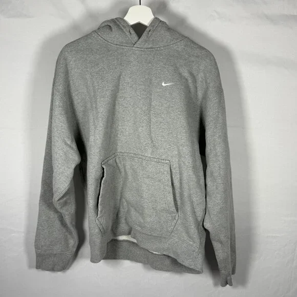 Nike Gray Pullover Hoodie Sweatshirt Mens Small Hooded Logo Missing Drawstring