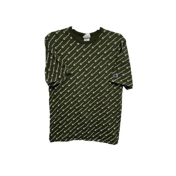 Champion TShirt Mens M Medium Green White Logo‎ Print